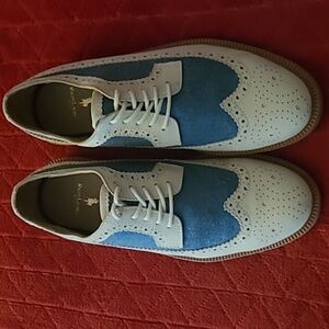 Ralph Lauren Polo Asher wingtips size 9D. Off white and blue.